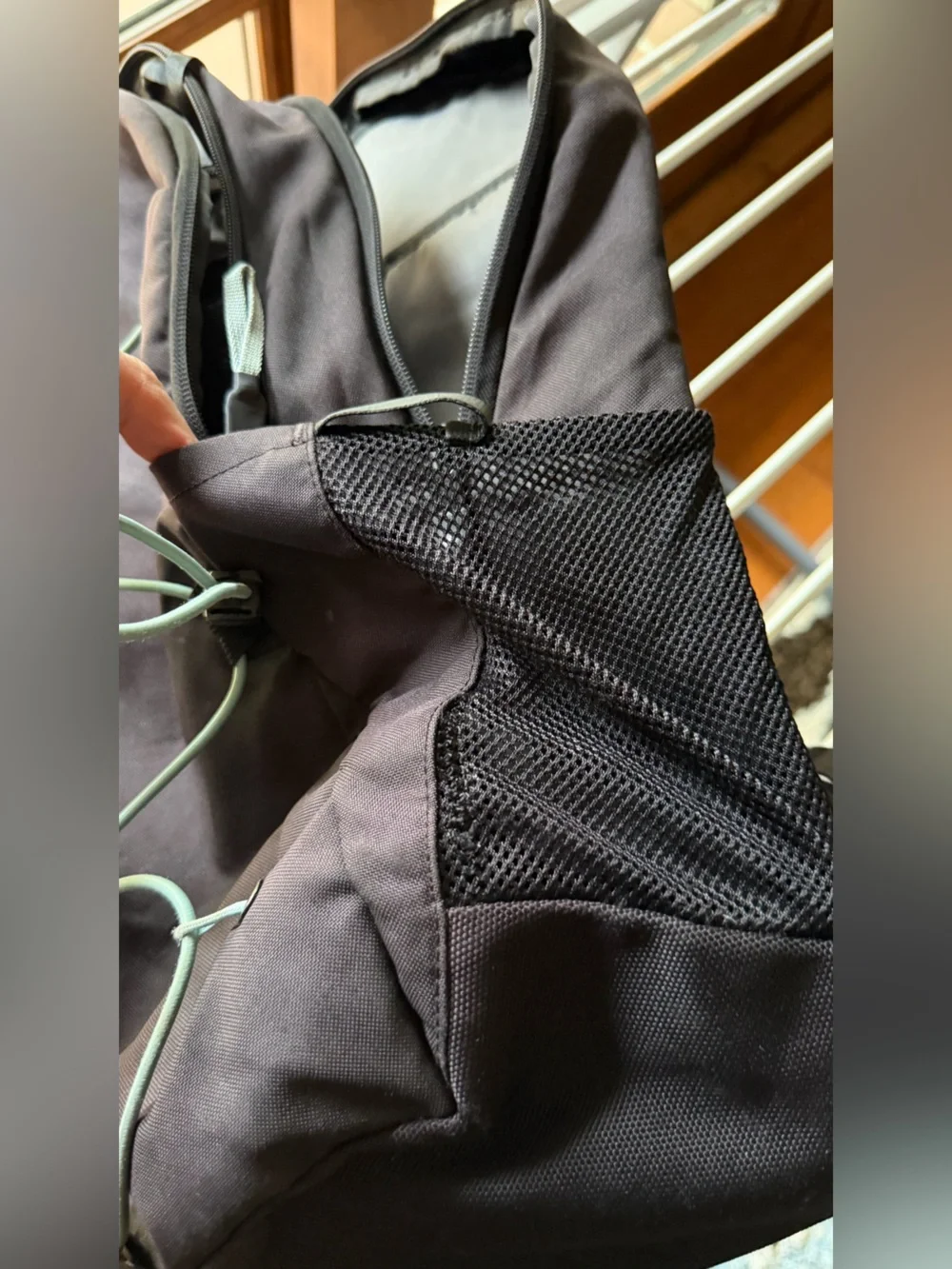 The North Face Black Backpack with Mint Bungee Cord